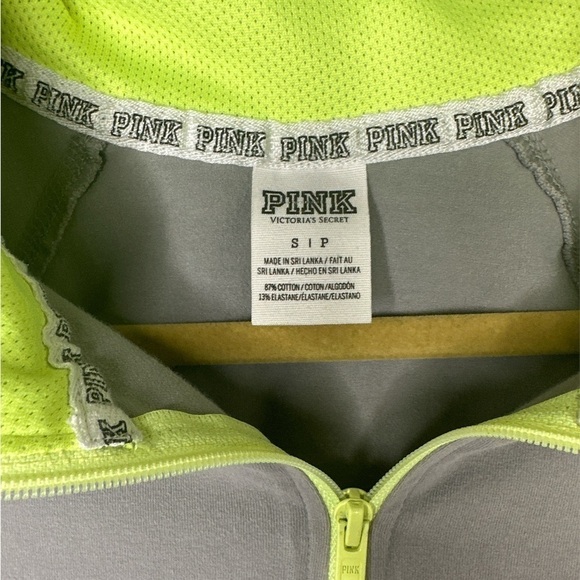 Victoria’s Secret PINK Gray & Neon Green Quarter Zip Pullover - Picture 2 of 6